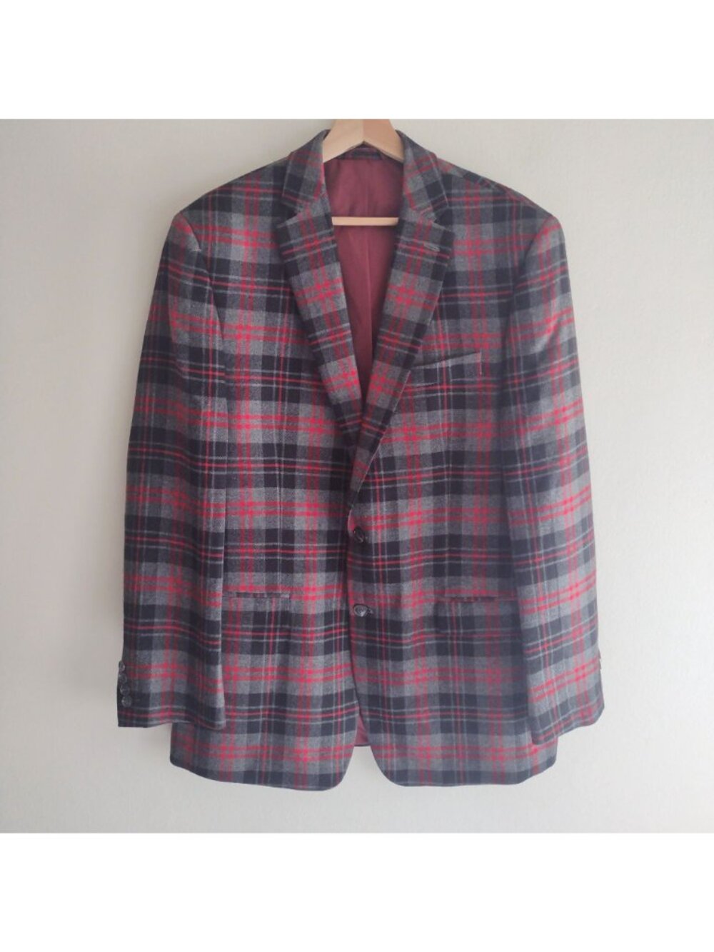 Izod Wool Blend Blazer 42L Gray Red Plaid Preppy Classic Fit Flannel Sportscoat - Picture 10 of 10